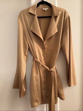 LPA Beige Pinstripe Mini Shirt Dress